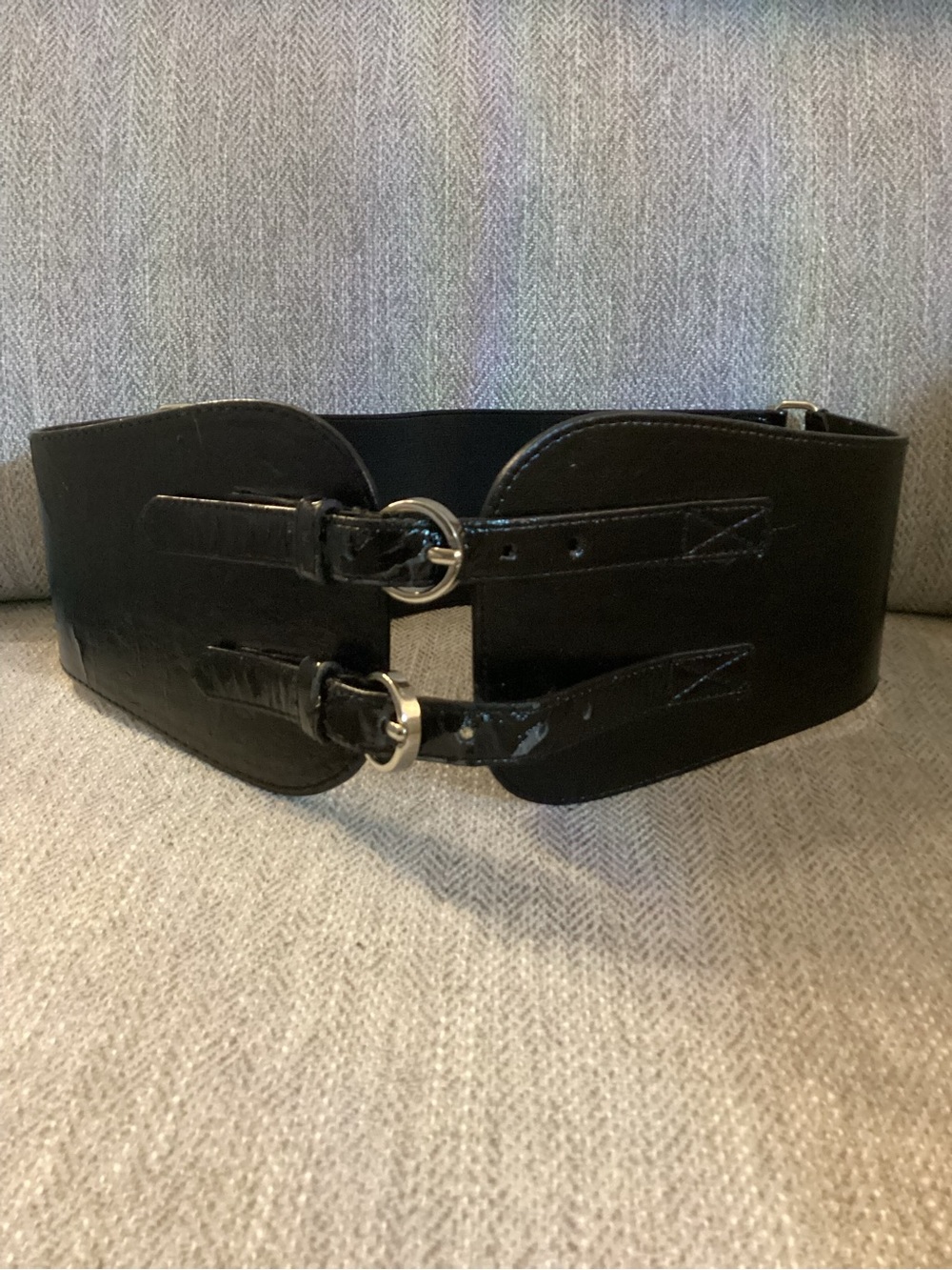 The Limited Black Obi Wide Waist Belt with Double Silver Buckles